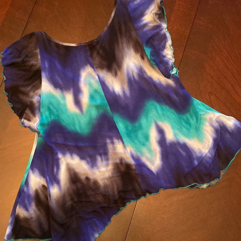 Venus Size L Tie Dye Flutter Sleeve Beaded Boho Top